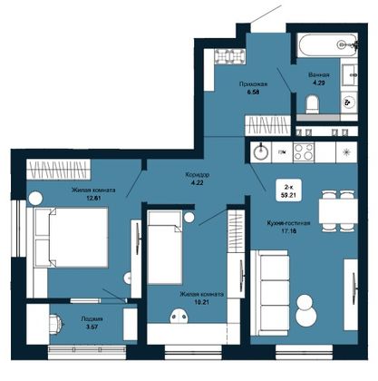 Продажа 2-комнатной квартиры 59,2 м², 11/25 этаж