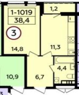 Продажа 1-комнатной квартиры 38,4 м², 11/23 этаж