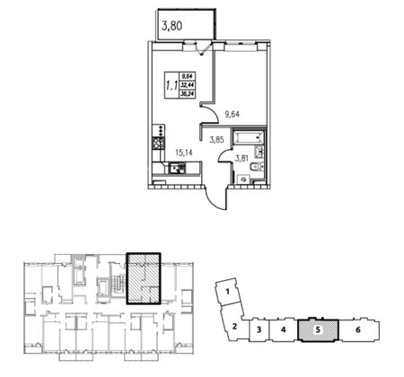 Продажа 1-комнатной квартиры 32,4 м², 11/24 этаж