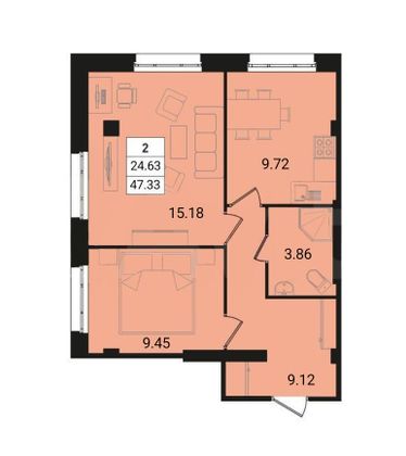 Продажа 2-комнатной квартиры 47,3 м², 9/18 этаж