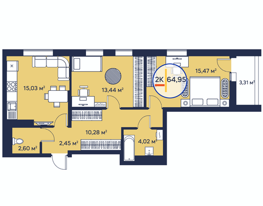 Продажа 2-комнатной квартиры 64 м², 16/23 этаж