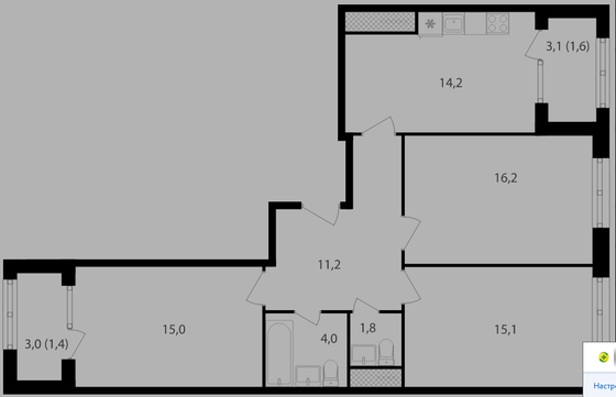 Продажа 3-комнатной квартиры 80,4 м², 11/20 этаж