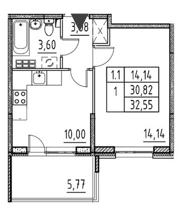 Продажа 1-комнатной квартиры 31 м², 4/5 этаж