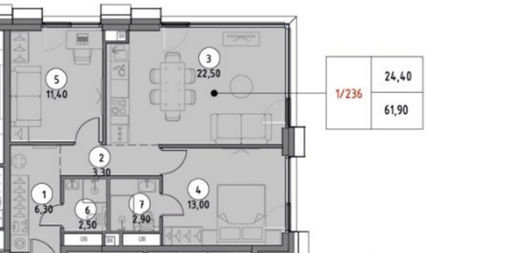 Продажа 2-комнатной квартиры 61,9 м², 28/30 этаж