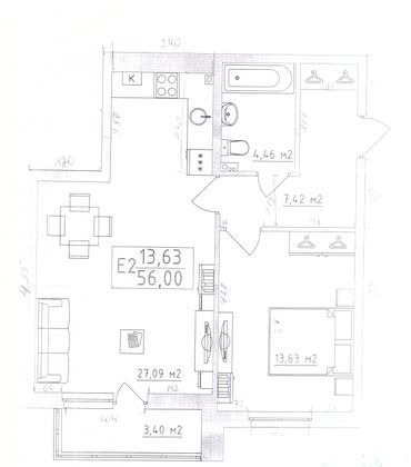 Продажа 1-комнатной квартиры 56 м², 26/26 этаж