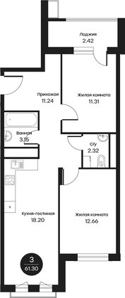 Продажа 3-комнатной квартиры 61,3 м², 4/4 этаж