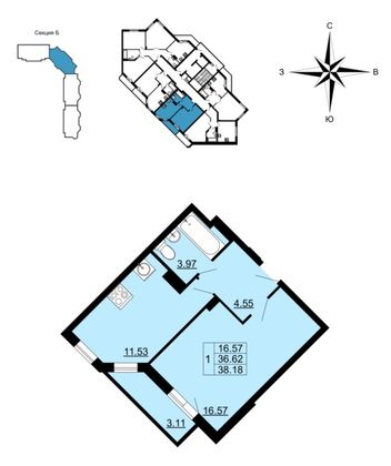 Продажа 1-комнатной квартиры 38,2 м², 7/12 этаж