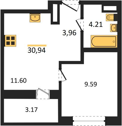 Продажа 1-комнатной квартиры 31 м², 2/12 этаж