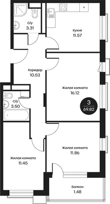 Продажа 3-комнатной квартиры 69,8 м², 4/4 этаж