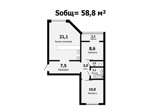 Продажа 2-комнатной квартиры 58,8 м², 19/19 этаж