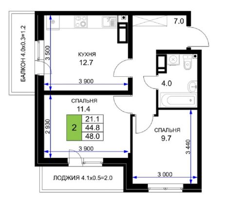 Продажа 2-комнатной квартиры 48 м², 13/16 этаж