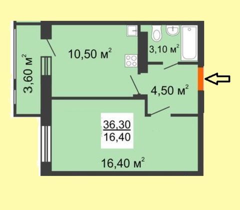 Продажа 1-комнатной квартиры 36,3 м², 5/10 этаж