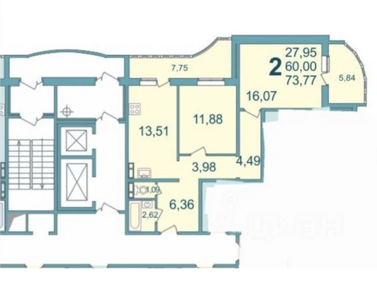 Продажа 2-комнатной квартиры 73,8 м², 15/17 этаж