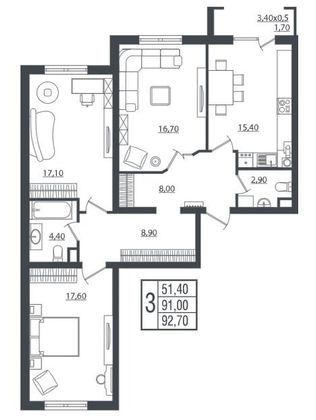Продажа 3-комнатной квартиры 93 м², 1/3 этаж
