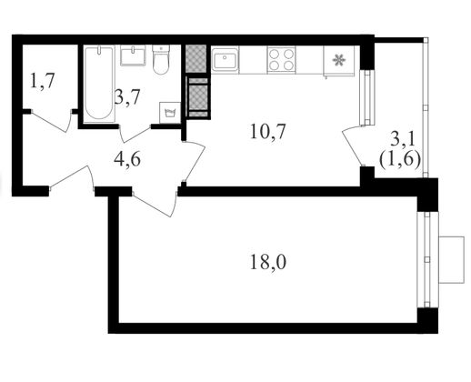 Продажа 1-комнатной квартиры 41,6 м², 23/25 этаж