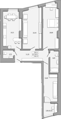 Продажа 3-комнатной квартиры 98 м², 4/25 этаж