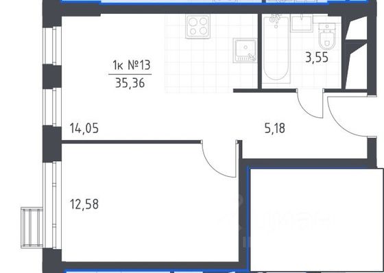 Продажа 1-комнатной квартиры 35,4 м², 24/34 этаж