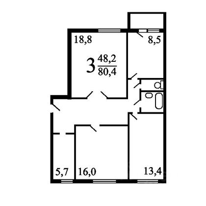 Продажа 3-комнатной квартиры 80,3 м², 2/7 этаж