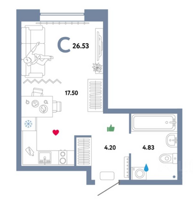 Продажа квартиры-студии 26,5 м², 10/25 этаж