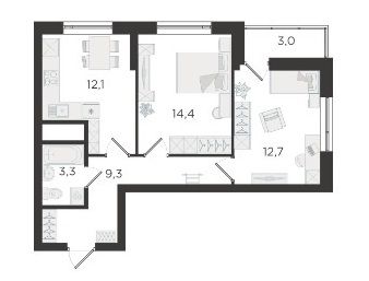 Продажа 2-комнатной квартиры 53,3 м², 6/25 этаж