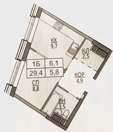 Продажа 1-комнатной квартиры 29,4 м², 45/58 этаж
