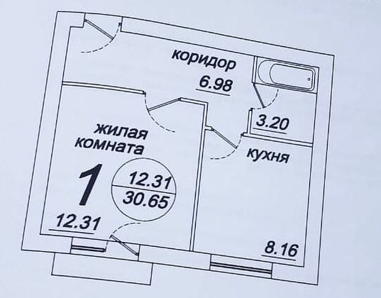 Продажа 1-комнатной квартиры 30,6 м², 3/3 этаж