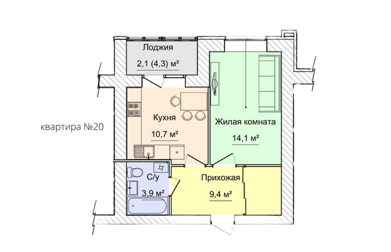 Продажа 1-комнатной квартиры 45 м², 6/10 этаж