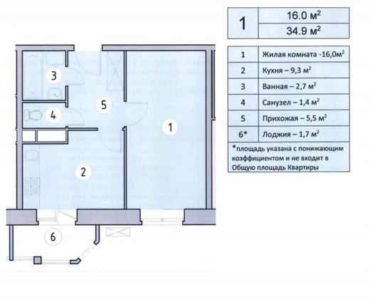 Продажа 1-комнатной квартиры 34,9 м², 2/8 этаж