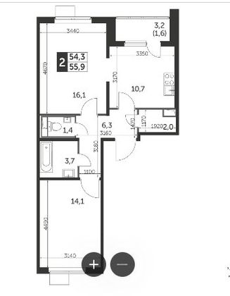 Продажа 2-комнатной квартиры 55,7 м², 12/24 этаж