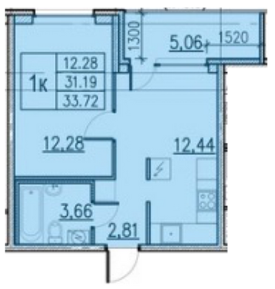 Продажа 2-комнатной квартиры 33,7 м², 2/12 этаж