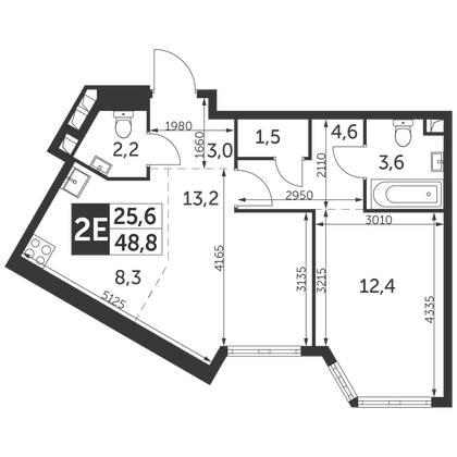 48,8 м², 2-комн. квартира, 10/47 этаж