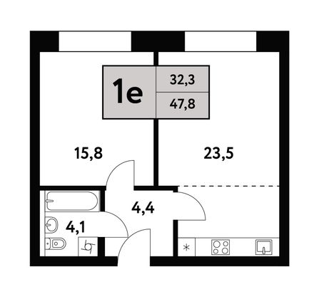 47,8 м², 2-комн. квартира, 5/35 этаж