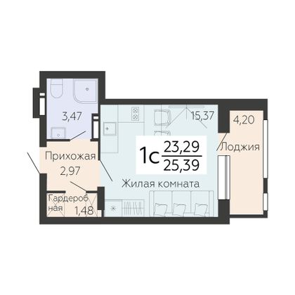 Продажа 1-комнатной квартиры 25,4 м², 14/14 этаж