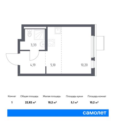 22,8 м², студия, 4/13 этаж