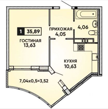 Продажа 1-комнатной квартиры 36 м², 2/22 этаж