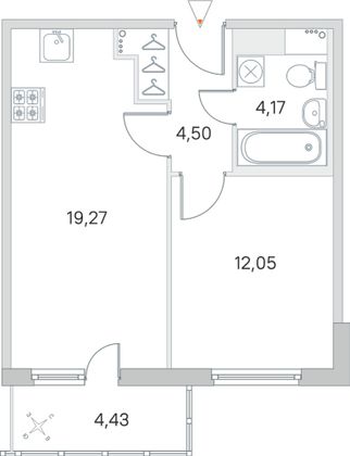 Продажа 1-комнатной квартиры 41,3 м², 3/8 этаж