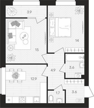 Продажа 2-комнатной квартиры 59,6 м², 9/10 этаж