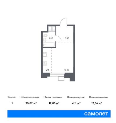 25,1 м², студия, 22/23 этаж