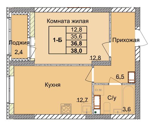 Продажа 1-комнатной квартиры 36,8 м², 17/18 этаж