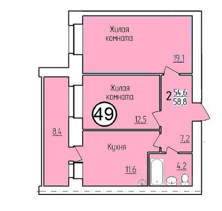 Продажа 2-комнатной квартиры 59 м², 8/10 этаж