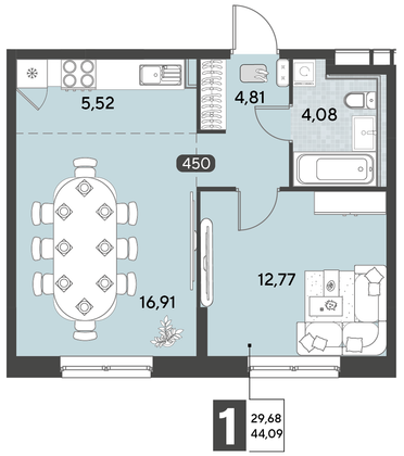 Продажа 2-комнатной квартиры 44,1 м², 10/21 этаж
