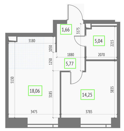 Продажа 1-комнатной квартиры 44,8 м², 26/57 этаж