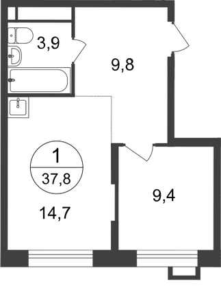 Продажа 1-комнатной квартиры 37,8 м², 18/20 этаж