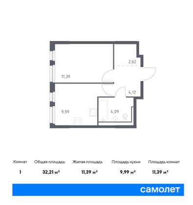 32,2 м², 1-комн. квартира, 8/12 этаж