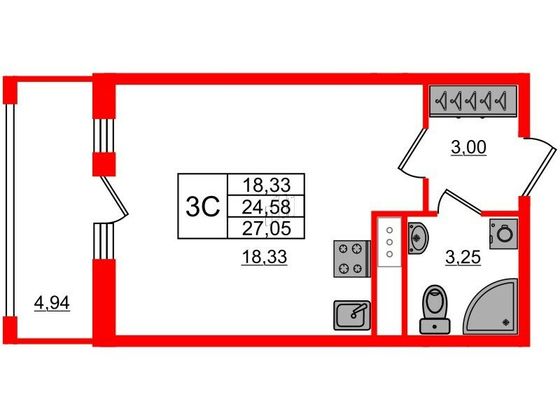 Продажа квартиры-студии 24,6 м², 23/23 этаж