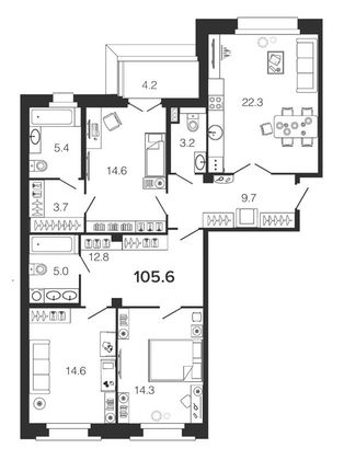 Продажа 4-комнатной квартиры 105,3 м², 3/9 этаж