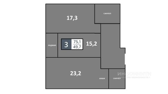 Продажа 3-комнатной квартиры 75,1 м², 23/23 этаж