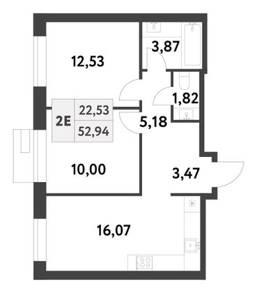 Продажа 2-комнатной квартиры 52,9 м², 6/16 этаж