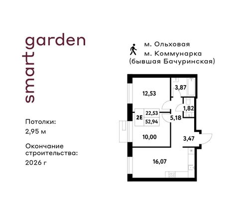 Продажа 2-комнатной квартиры 52,9 м², 6/16 этаж