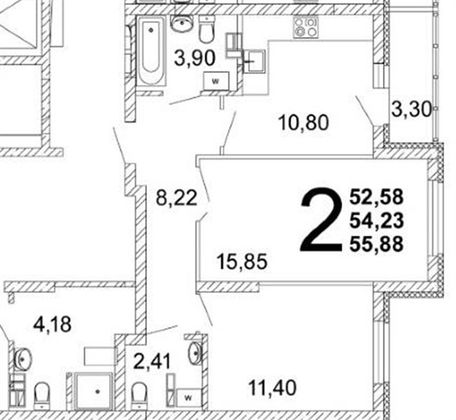 Продажа 2-комнатной квартиры 54,2 м², 1/15 этаж